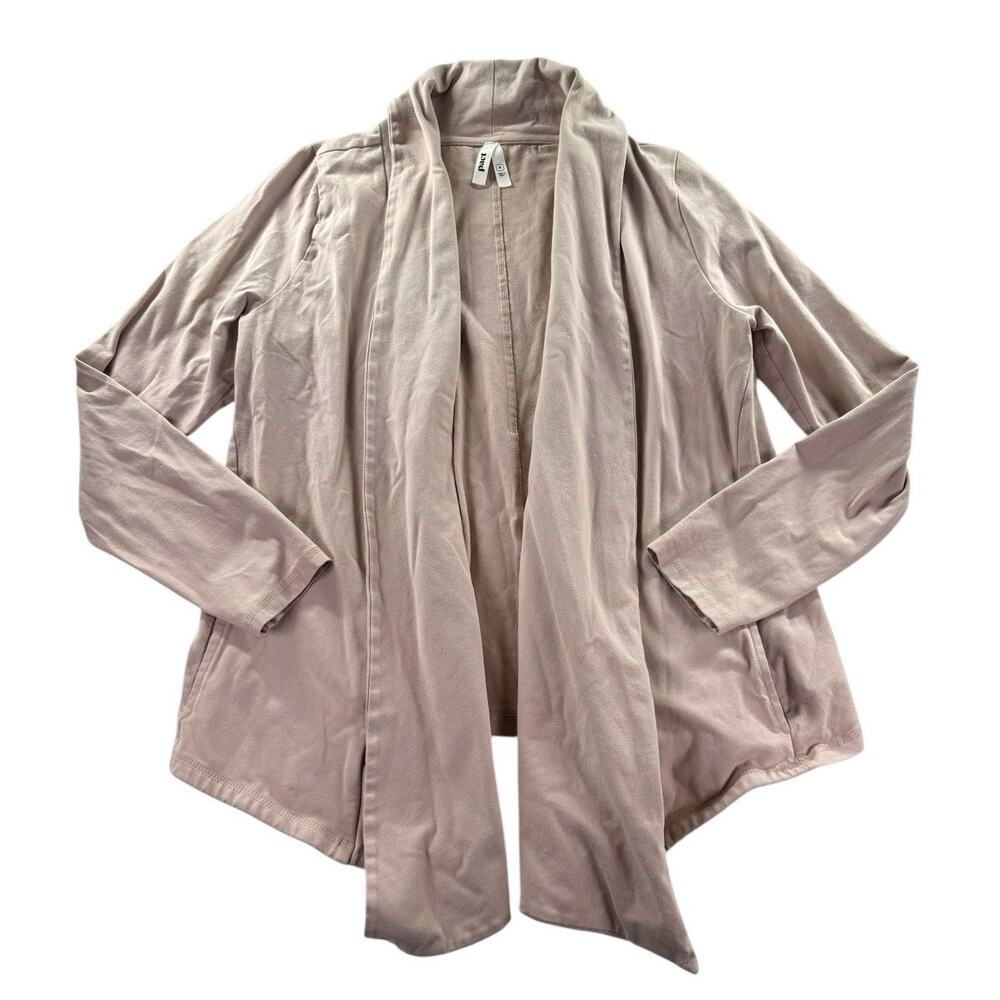 Pact Airplane Wrap Cardigan Womens M Beige Pink Cotton Open Front Sweater